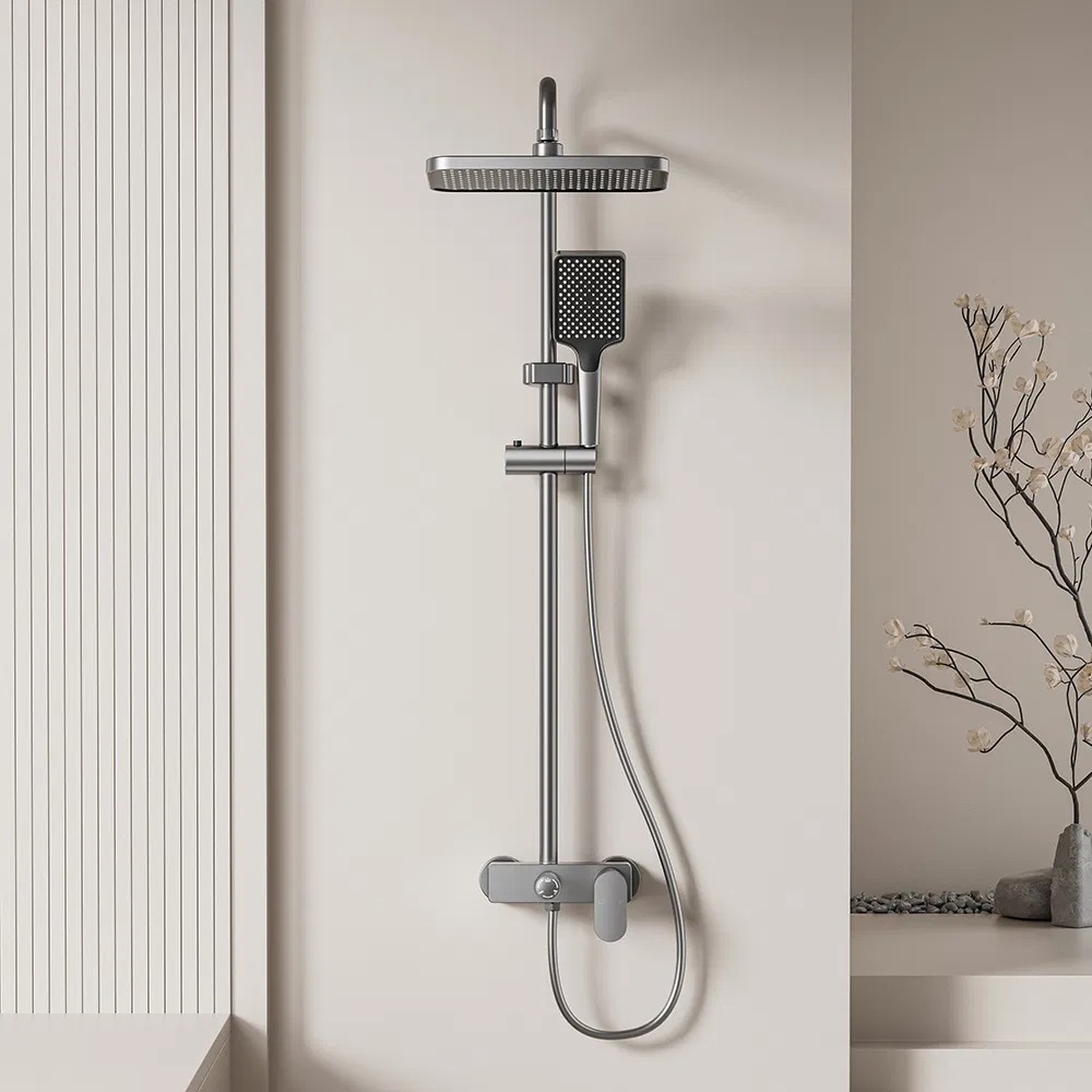 Bathroom Thermostatic Shower Set Wall Mounted Round Button with Sprayer Showerbath