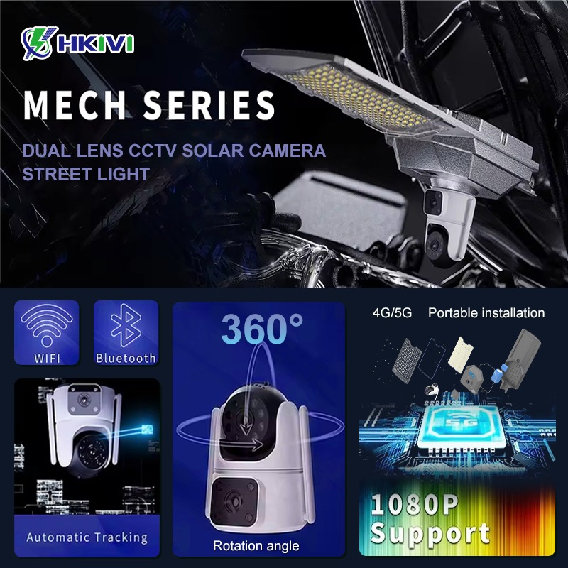 Dual Lenses 900W Solar Street Lamp with CCTV 6 Million Pixels with Camera Eseecloud
