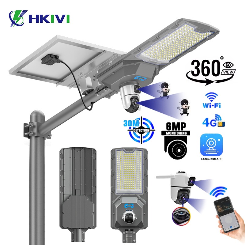 Dual Lenses 900W Solar Street Lamp with CCTV 6 Million Pixels with Camera Eseecloud
