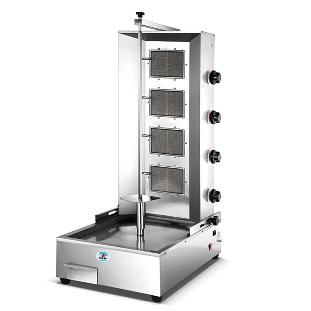 4 Burners Commercial Shawarma Machine - Gas Doner Kebab Kitchen Equipment and Meat Processing Barbecue Chicken Grill
