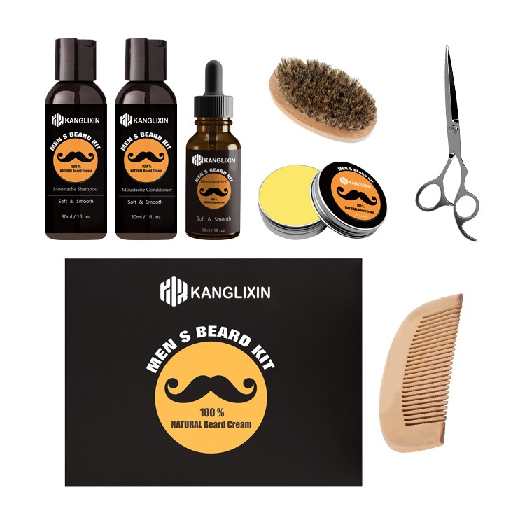 Private Label  Men Beard Oil Balm - Clean Wash Conditioner Set Beard Care Kit Natural Organic Vegan Mustache Custom Logo